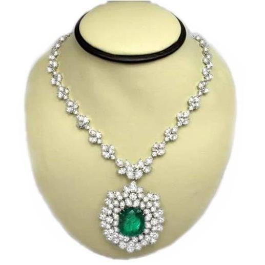 Grüner Smaragd und Diamanten 79,16 ct Halskette 40 cm Weißgold 14K