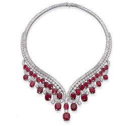 Roter Rubin mit Diamanten 59 Karat Damen Halskette 14K Weißgold