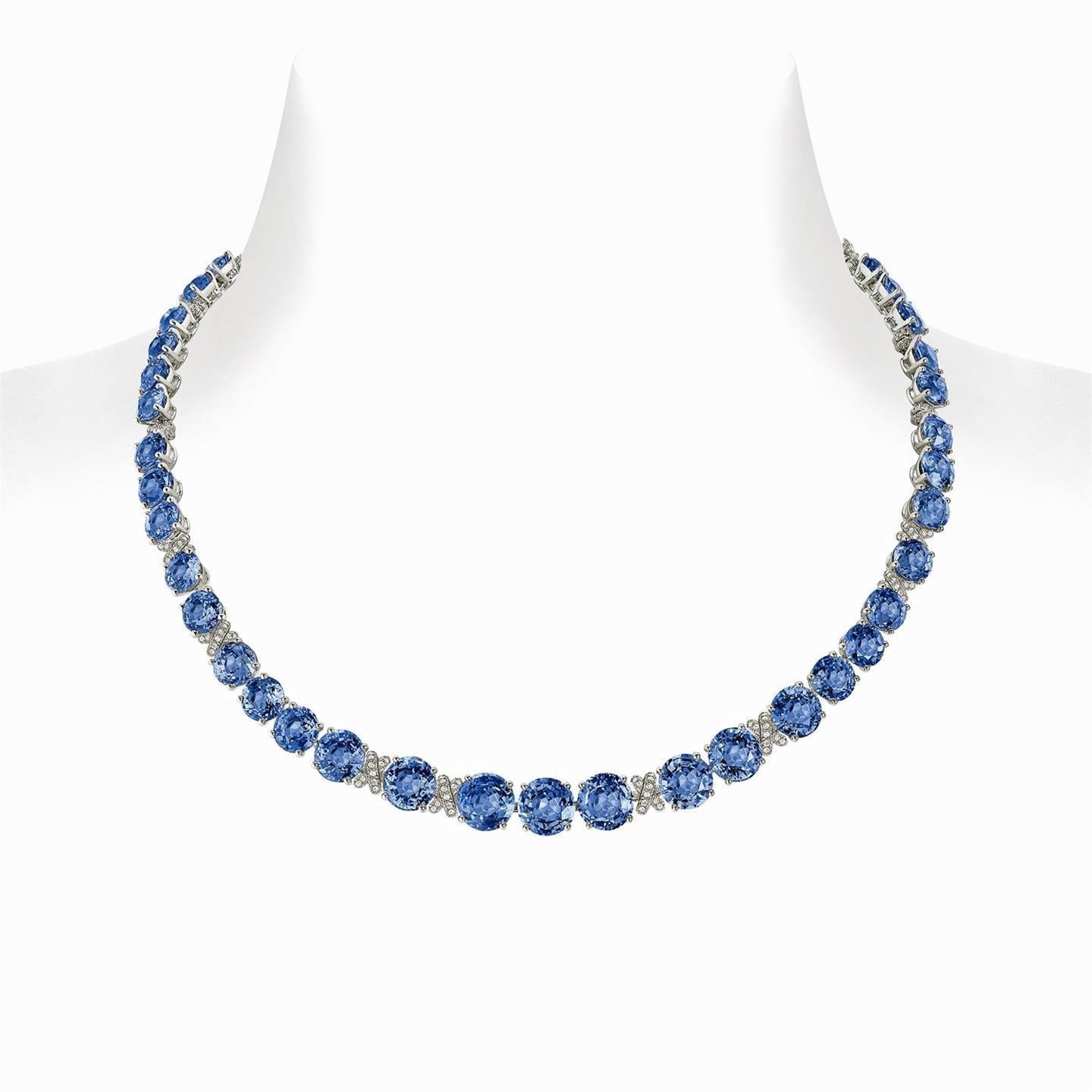 Sri Lanka Blauer Saphir Diamanten 39,25 Karat Halskette Gold 14K - harrychadent.ch