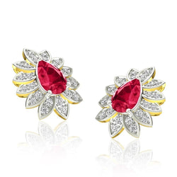 5,40 Karat Krappenset Rubin und Diamanten Ohrstecker Yg 14K