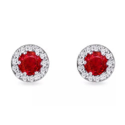 5,50 ct. Runde Ohrstecker mit rotem Rubin und Diamanten Weißgold 14K