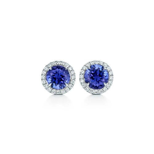 5,90 Karat Brillanter Tansanit mit Diamanten Ohrstecker Halo 14K - harrychadent.ch