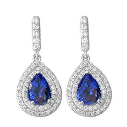Damen Ohrhänger 8 Kt Tansanit mit Diamanten Gold Weiß 14K