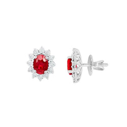 Flower Style Ohrstecker 5 Kt. Rubin Und Diamanten Weißgold 14K
