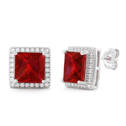Princess Rubin und runde Diamanten 7,20 Karat Ohrstecker Gold 14K