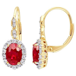 Roter Rubin Leverback 7,90 Karat Halo-Ohrstecker Gelbgold 14K