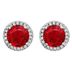 Roter Rubin mit Diamanten 9.10 ct. Ohrstecker Weißgold 14K