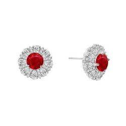 Runde 4,70 Karat Rubin und Diamanten Ohrstecker Gold Weiß 14K