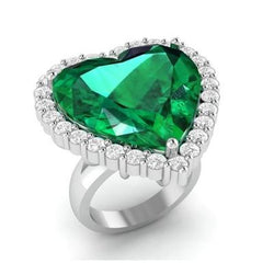 13 Karat herzförmiger grüner Smaragd mit Diamant-Ehering 14K