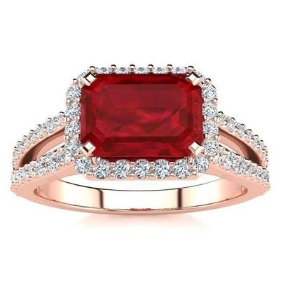 13 Karat Roter Rubin Smaragdschliff mit Diamant Ehering 14 Karat Roségold - harrychadent.ch