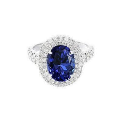 1,85 Karat Ovalschliff Tansanit und Diamant Ehering Weißgold 14K
