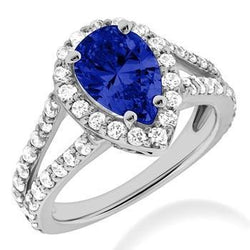 1,85 Kt Blauer Tansanit im Birnenschliff mit Diamanten Ring Weißgold
