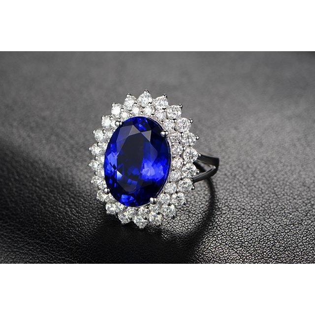 1.85 Karat Ovalschliff Blauer Tansanit und Diamant Jubiläumsring - harrychadent.ch