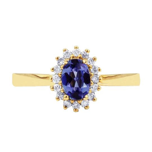 2 Karat Blauer Tansanit und Diamant Ehering Gelbgold 14K - harrychadent.ch