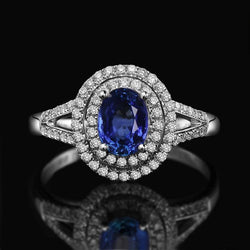 2,45 Kt Blauer Ovaler Saphir Mit Diamant Ehering Weißgold 14K