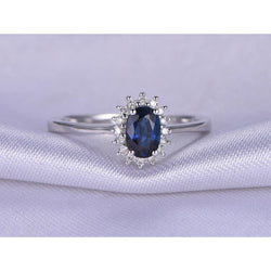 2,5 Karat blauer Ovalschliff Saphir und Diamant Ring Weißgold 14K