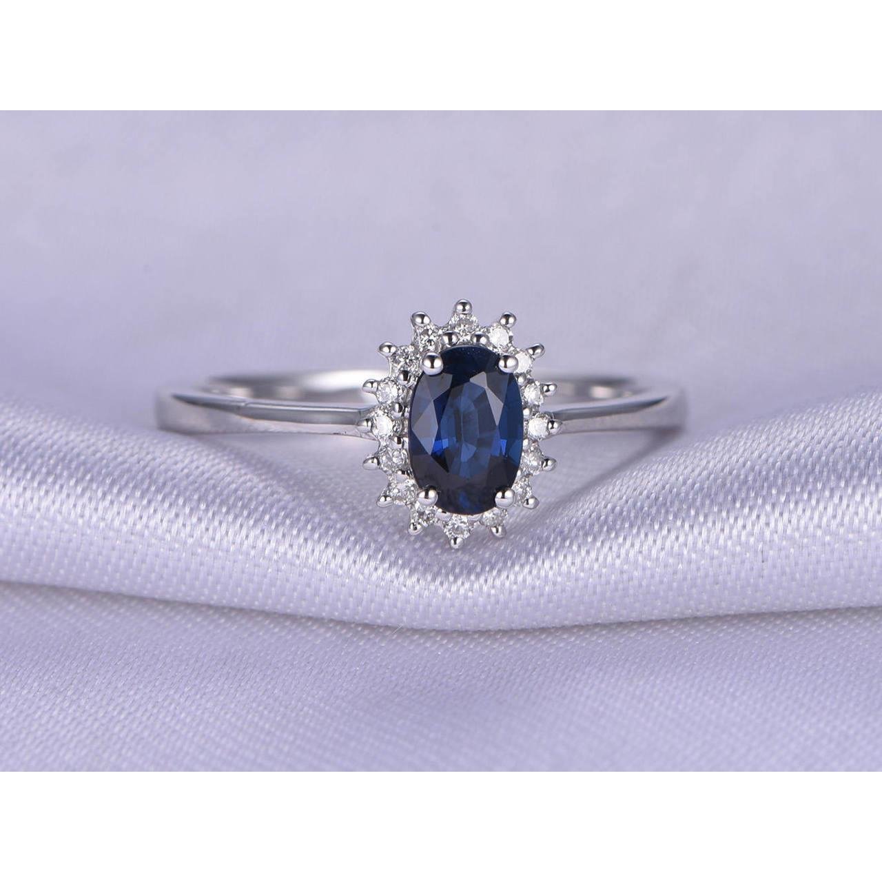 2,5 Karat blauer Ovalschliff Saphir und Diamant Ring Weißgold 14K - harrychadent.ch