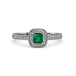 3 Karat grüner Smaragd mit Diamanten Ehering Gold Weiß 14K