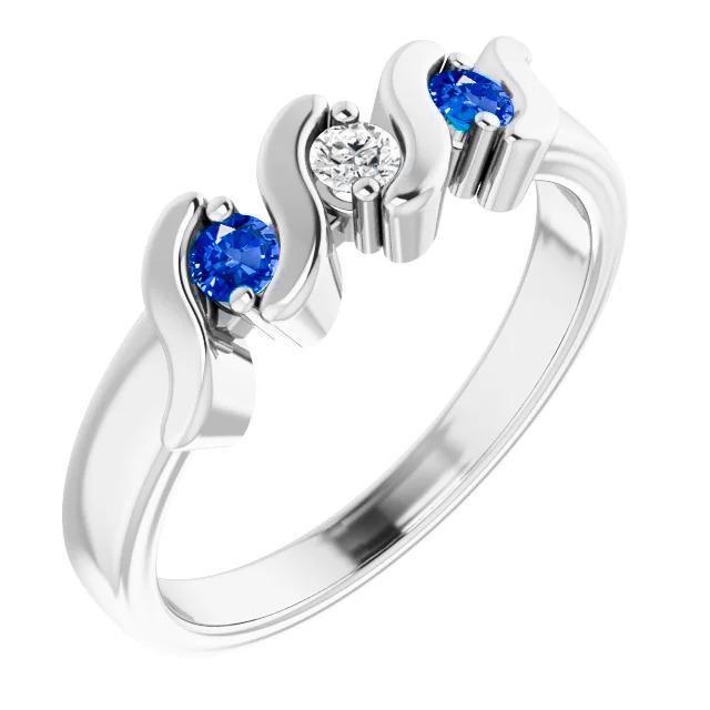 3 Steine Ring 0.90 Karat Diamant Ceylon Blauer Saphir Weißgold 14K