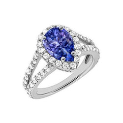 3,25 Ct Blauer Tansanit im Birnenschliff mit Diamantring Damen Herren Gold