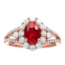 3,75 Karat Roter Rubin Und Diamant Ehering Roségold 14K