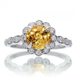 4 Kt Gelber Saphir Und Diamanten Ring Weißgold 14K