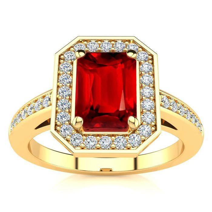 4,75 ct Roter Smaragdschliff Rubin Und Diamant Ehering Gelbgold - harrychadent.ch