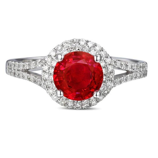 4.80 Kt Halo Red Rubin Mit Akzenten Diamant Ehering Weißgold 14K - harrychadent.ch