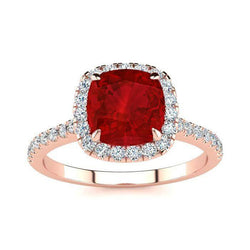 5,35 ct Kissenschliff roter Rubin und Diamant Ehering Goldschmuck