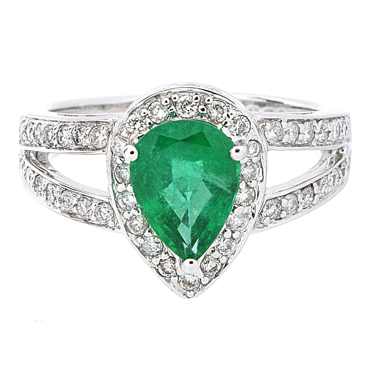 6 Karat Birnengrüner Smaragd mit Diamant Ehering Weißgold 14K - harrychadent.ch