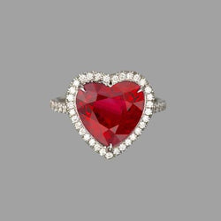 6,25 Karat Rubin-Edelstein-Diamant-Ring im Herzschliff Weißgold 14K