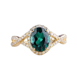 8 Karat grüner Smaragd-Stein-Ring mit Diamantschmuck Gelbgold 14K