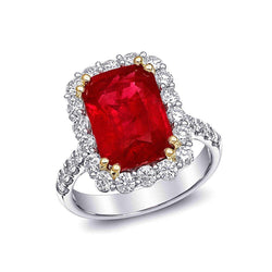9 Karat Roter Kissenform Rubin Diamant Ehering Zweifarbiges Gold 14K