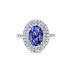 Blauer Oval Tansanit Stein Diamant Ehering 4 Kt Weißgold 14K
