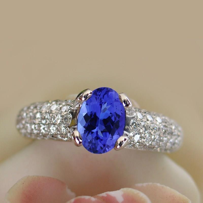 Blauer Tansanit-Edelstein-Diamant-Ring 2,5 Kt. Gold 14K - harrychadent.ch