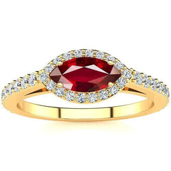 Damen Roter Marquise Schliff Rubin Diamant Ring 3.50 Karat Gelbgold 14K