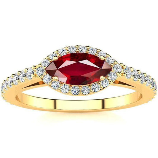 Damen Roter Marquise Schliff Rubin Diamant Ring 3.50 Karat Gelbgold 14K - harrychadent.ch