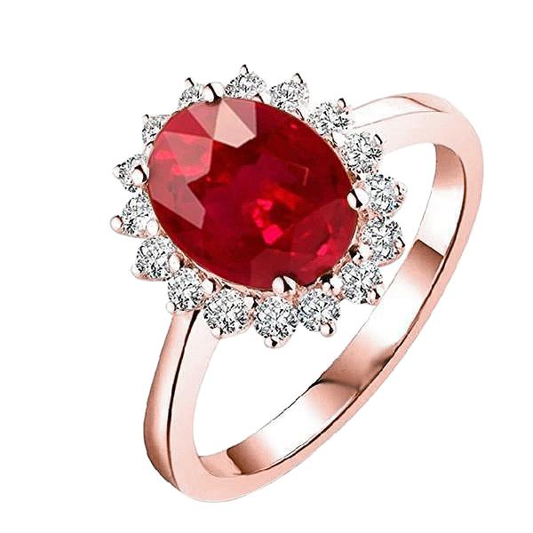 Damenring aus 14 Karat Roségold mit Rubin und rundem Diamanten im Ovalschliff 8.50 Ct - harrychadent.ch