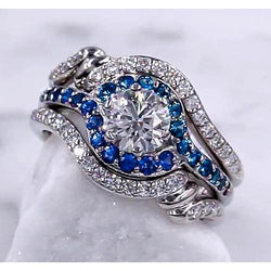 Diamant Ring Set 3,50 Karat Blauer Saphir Damen Schmuck