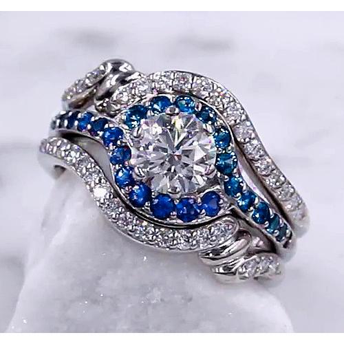 Diamant Ring Set 3,50 Karat Blauer Saphir Damen Schmuck - harrychadent.ch