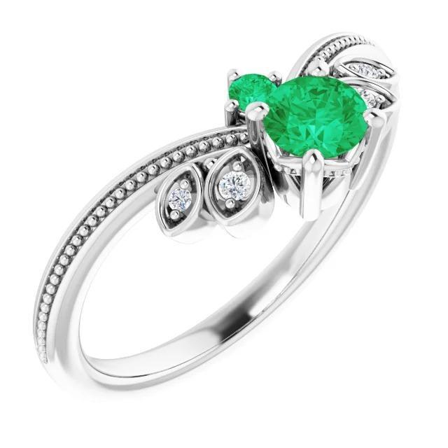Diamantring 1 Karat kolumbianischer grüner Smaragd im antiken Stil Schmuck - harrychadent.ch
