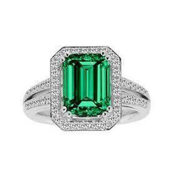 Grüner Smaragd mit Diamant Ehering Weißgold 14K 8 Karat