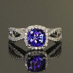Kissen Blauer Tansanit-Diamant-Ring 5,50 Karat Weißgold 14K