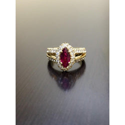 Marquise Red Rubin Und Diamant Ehering 3,25 Karat Gelbgold 14K