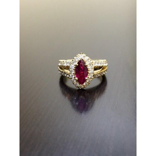 Marquise Red Rubin Und Diamant Ehering 3,25 Karat Gelbgold 14K - harrychadent.ch