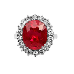 Ovaler roter Rubin-Edelstein mit Diamantring Weißgold 14K 10,50 Ct
