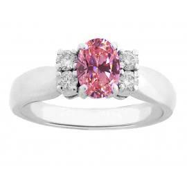 Ovaler und runder Diamanten-Ring mit rosa Saphir-Diamanten 2.10 Kt. Weißgold 14K - harrychadent.ch