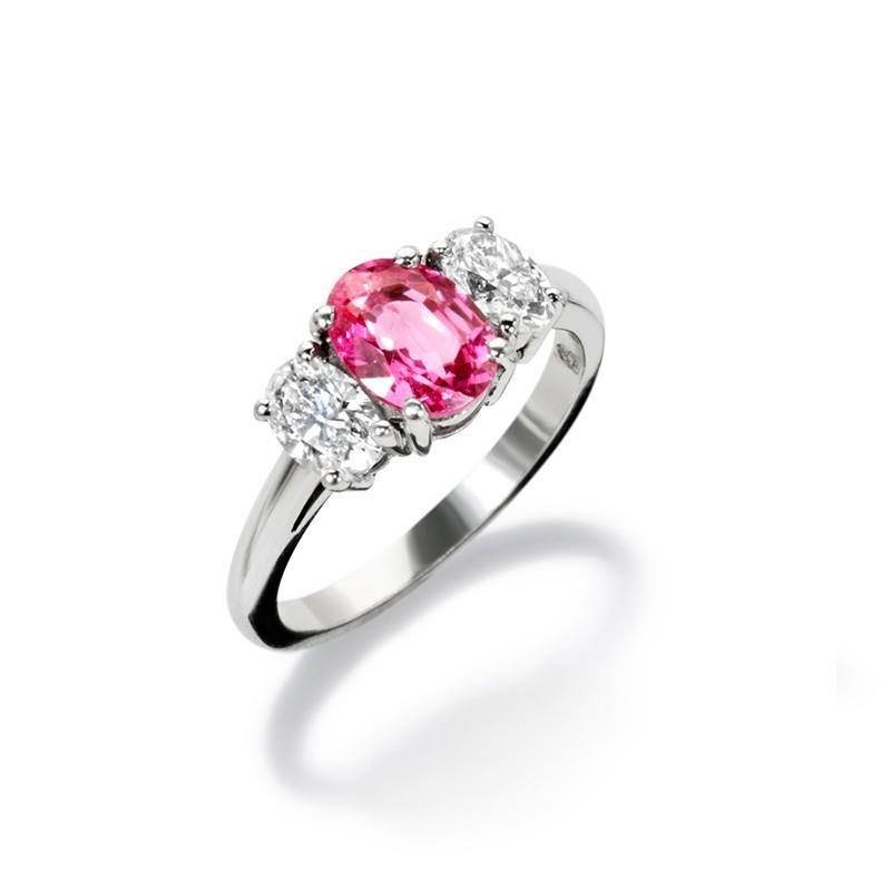 Ovalschliff Ring mit rosa Saphir und Diamanten 4 Karat Weißgold 14K - harrychadent.ch