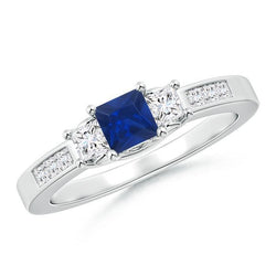 Princess Cut 2,85 ct Saphir und Diamanten Ehering Weißgold 14K