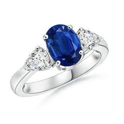 Ring mit Saphir und Diamanten im Oval- und Birnenschliff von 3,50 Karat Weißgold 14 Karat